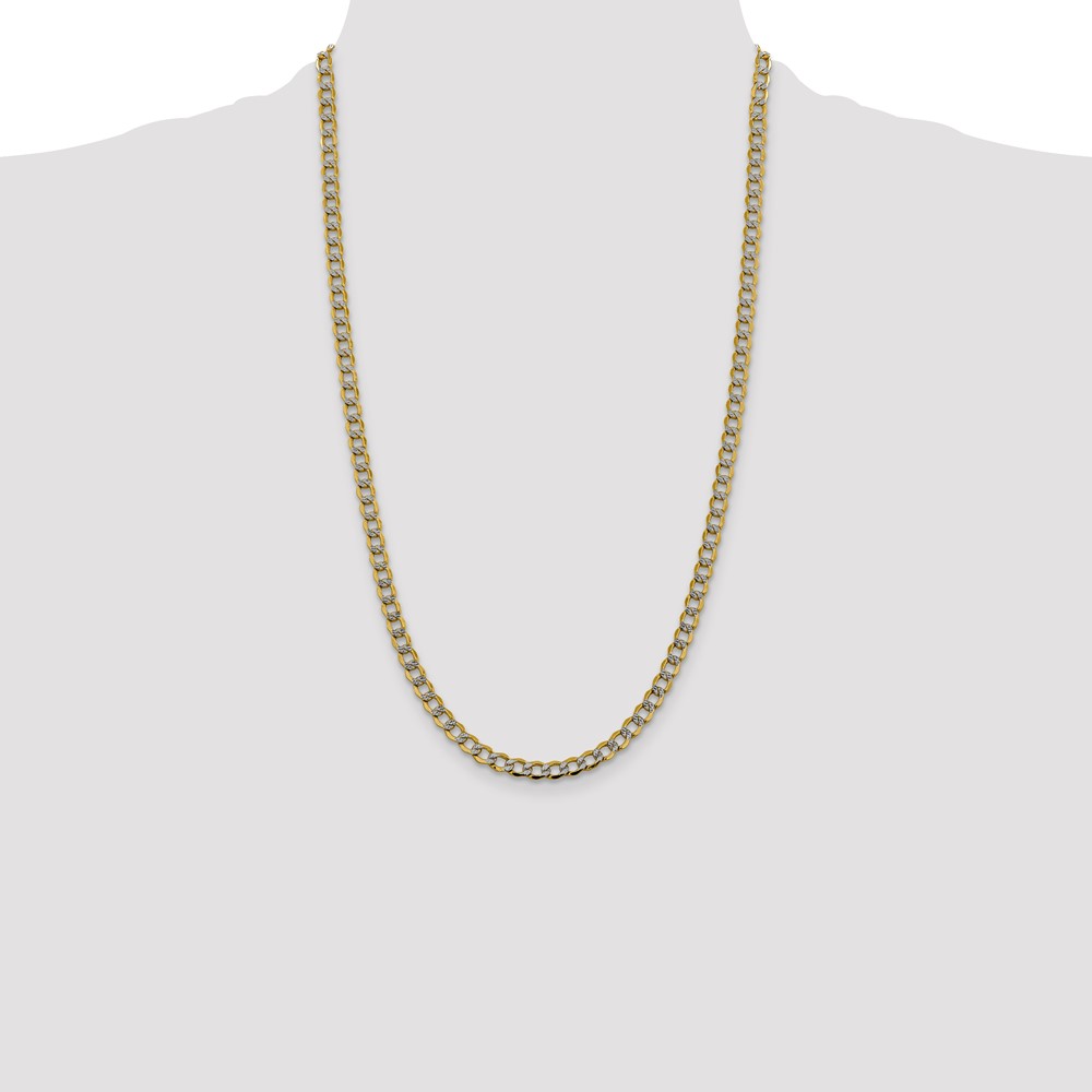 14K 26 inch 5.2mm Semi-Solid with Rhodium PavÃ© Curb with Lobster Clasp Chain (PWF120-26)