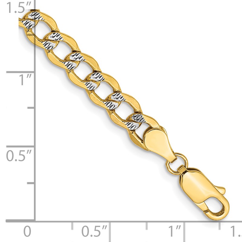14K 7 inch 5.2mm Semi-Solid with Rhodium Pav Curb with Lobster Clasp Bracelet