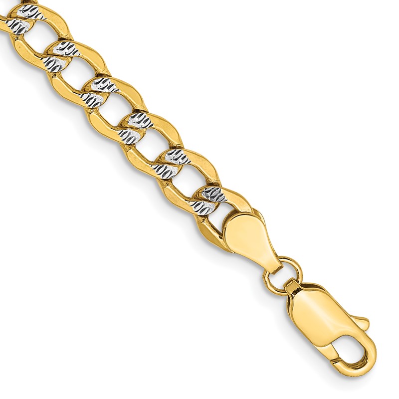 14K 7 inch 5.2mm Semi-Solid with Rhodium Pav Curb with Lobster Clasp Bracelet