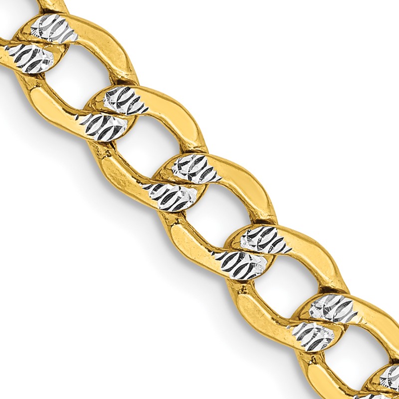 14K 16 inch 5.2mm Semi-Solid with Rhodium Pav Curb with Lobster Clasp Chain