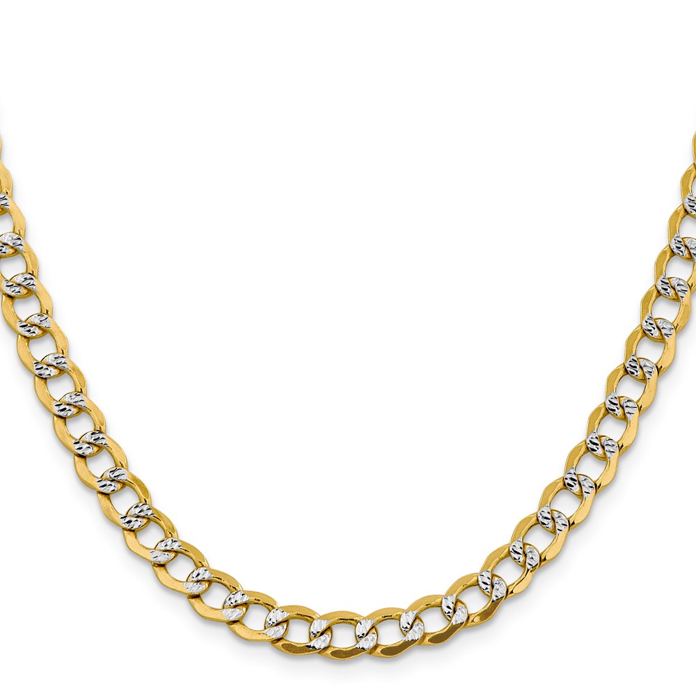 14K 24 inch 6.75mm Semi-Solid with Rhodium PavÃ© Curb with Lobster Clasp Chain (PWF150-24)