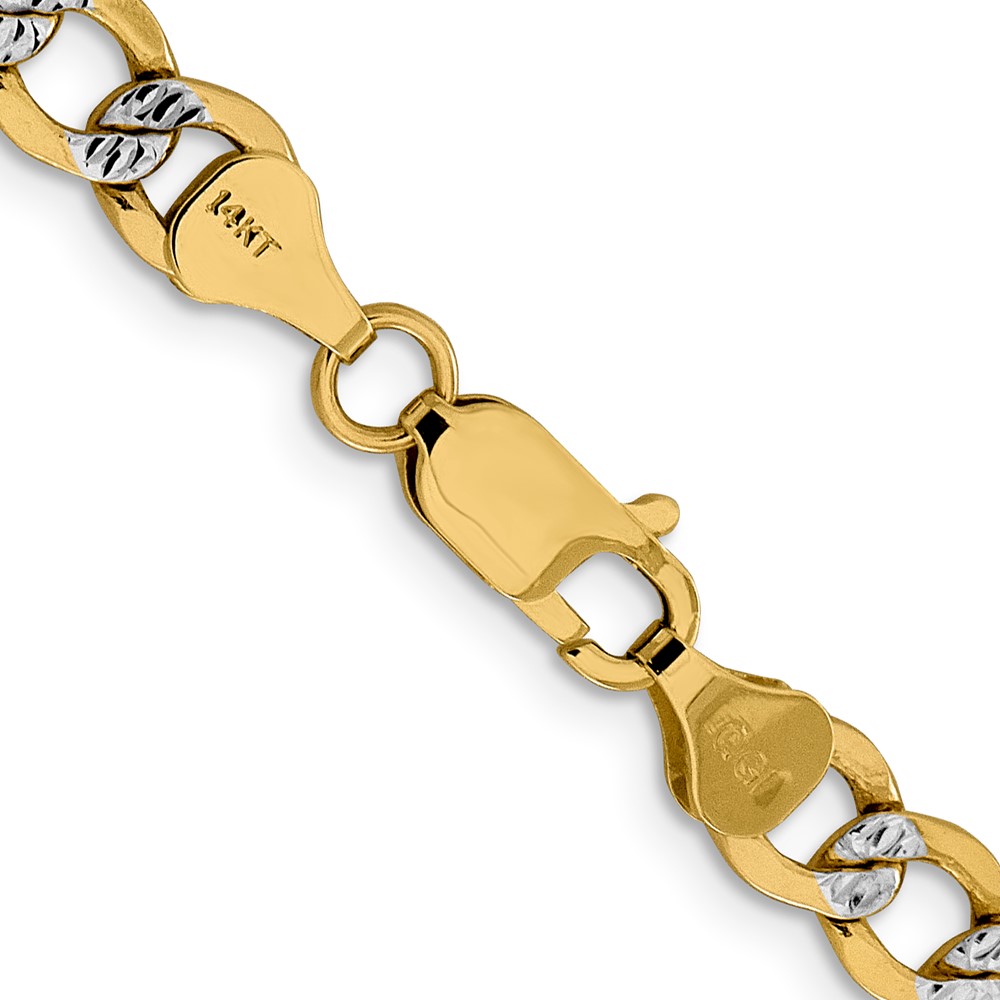 14K 24 inch 6.75mm Semi-Solid with Rhodium PavÃ© Curb with Lobster Clasp Chain (PWF150-24)