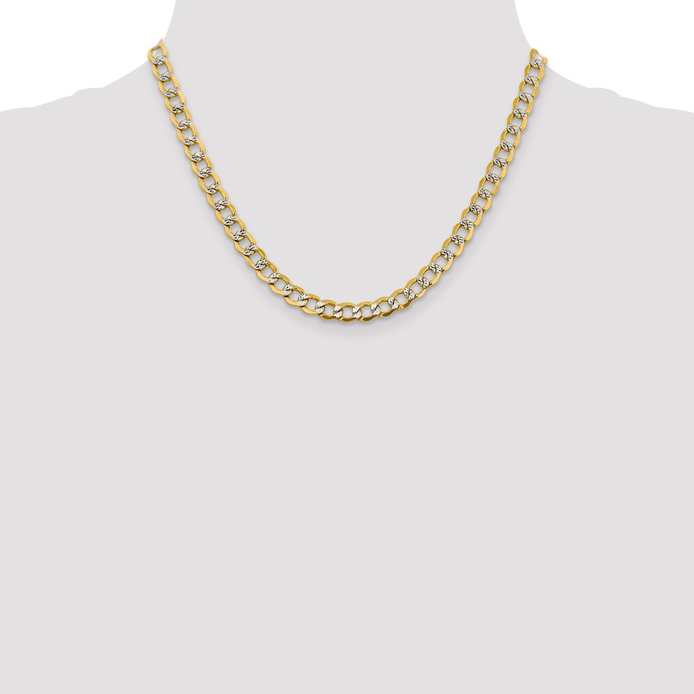 14K 18 inch 6.75mm Semi-Solid with Rhodium PavÃ© Curb with Lobster Clasp Chain (PWF150-18)