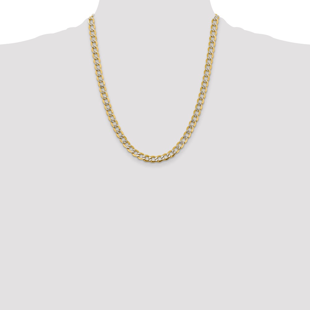14K 22 inch 6.75mm Semi-Solid with Rhodium PavÃ© Curb with Lobster Clasp Chain (PWF150-22)