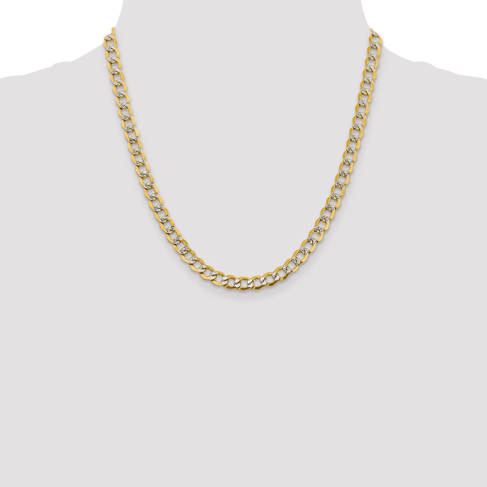 14K 24 inch 6.75mm Semi-Solid with Rhodium PavÃ© Curb with Lobster Clasp Chain (PWF150-24)