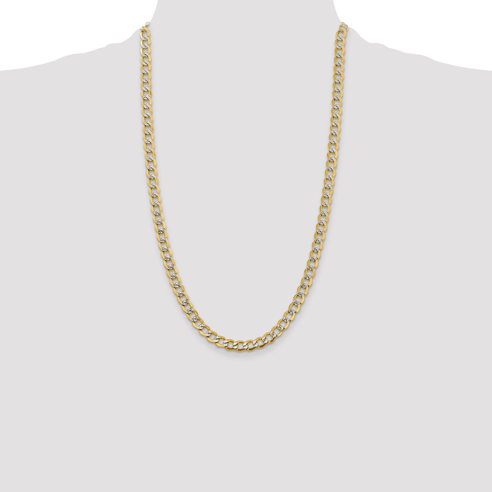 14K 26 inch 6.75mm Semi-Solid with Rhodium PavÃ© Curb with Lobster Clasp Chain (PWF150-26)