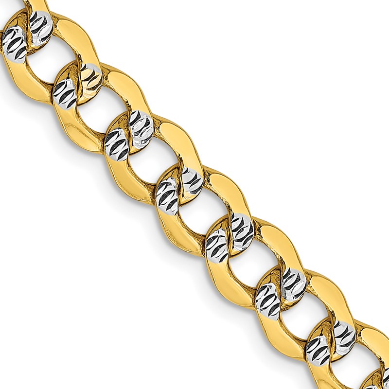 14K 18 inch 6.75mm Semi-Solid with Rhodium Pav Curb with Lobster Clasp Chain