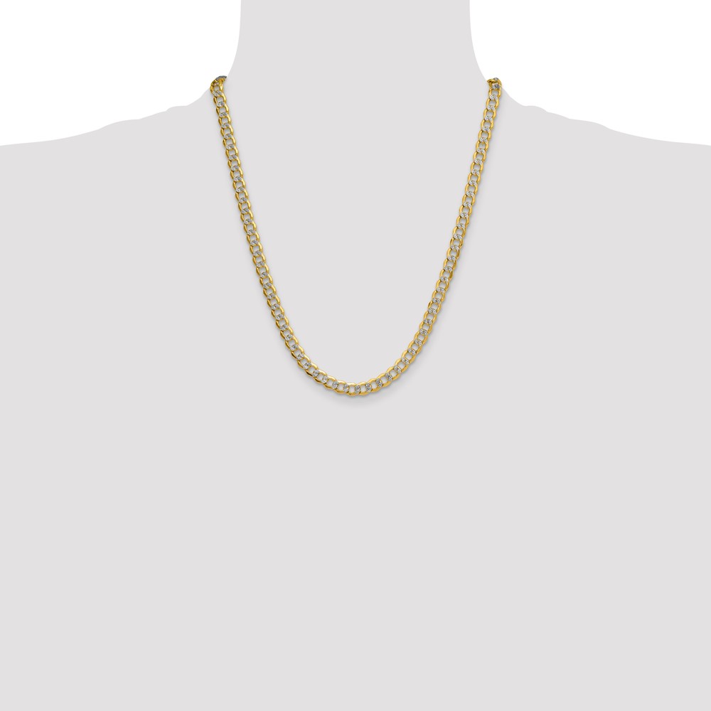 14k 7.1mm Semi-solid with Rhodium PavÃ© Curb Chain (PWF160-22)