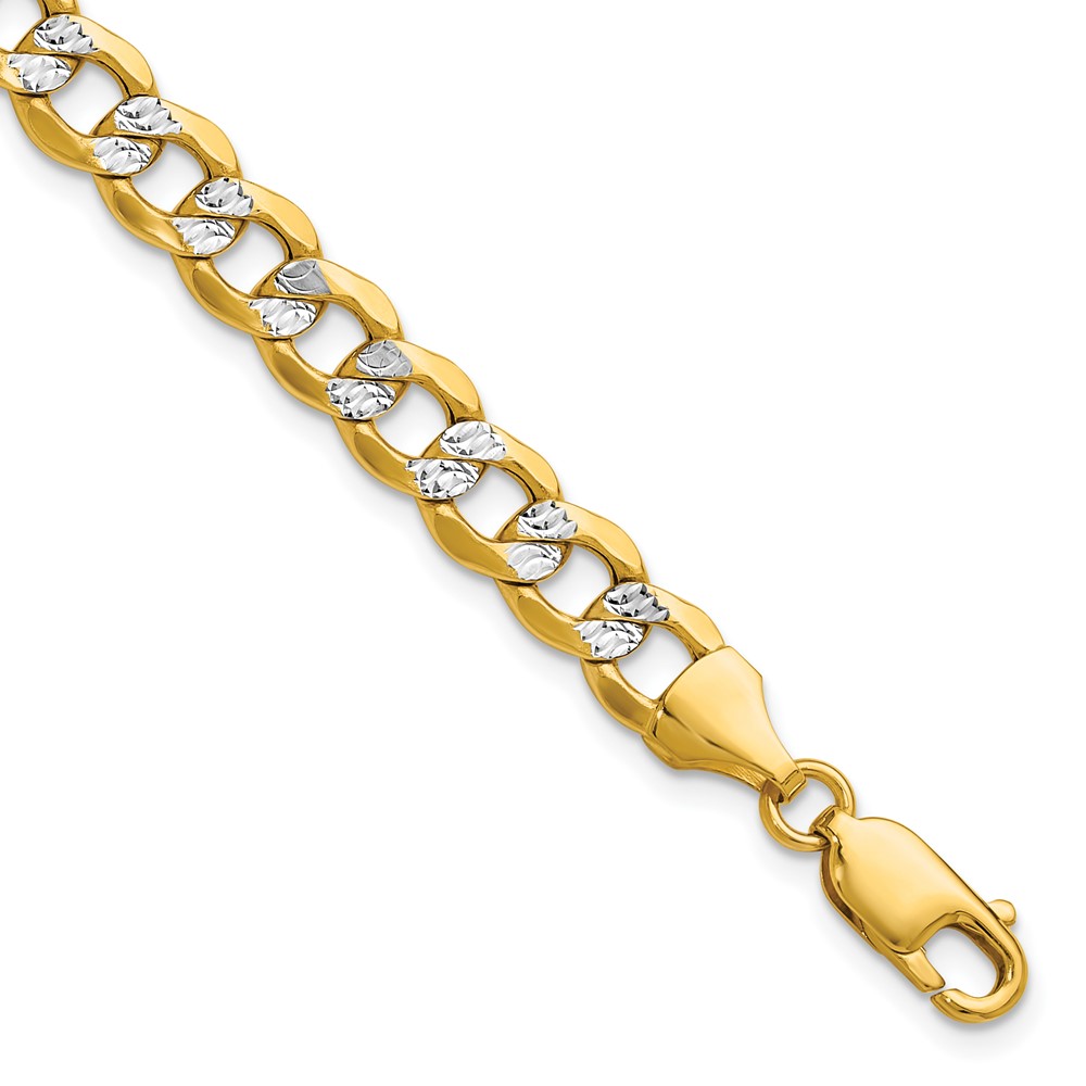 14k 7.1mm Semi-solid with Rhodium PavÃ© Curb Chain (PWF160-8)