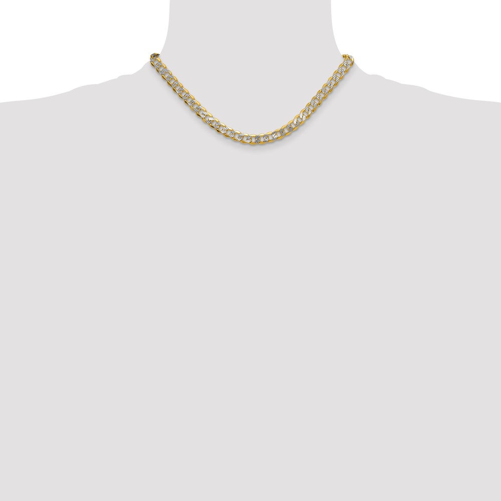 14k 7.75mm Semi-solid with Rhodium PavÃ© Curb Chain (PWF180-16)