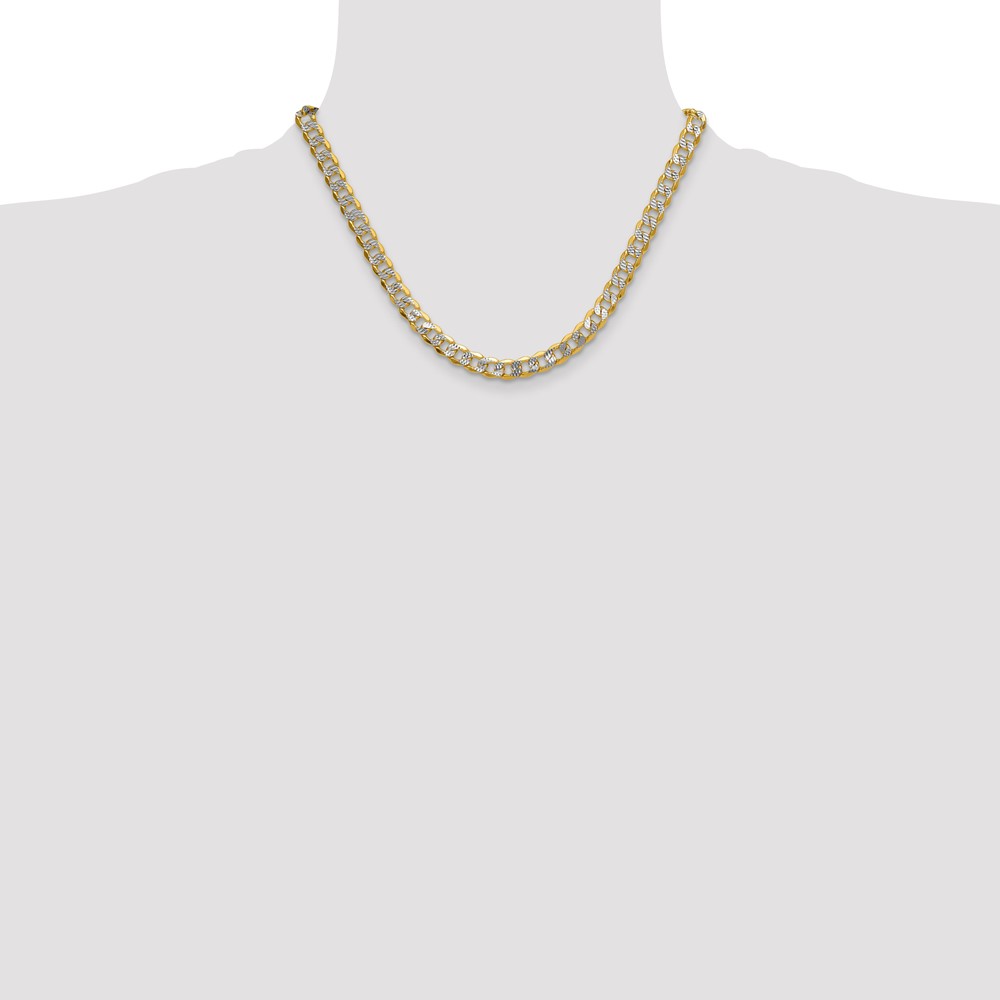 14k 7.75mm Semi-solid with Rhodium PavÃ© Curb Chain (PWF180-18)