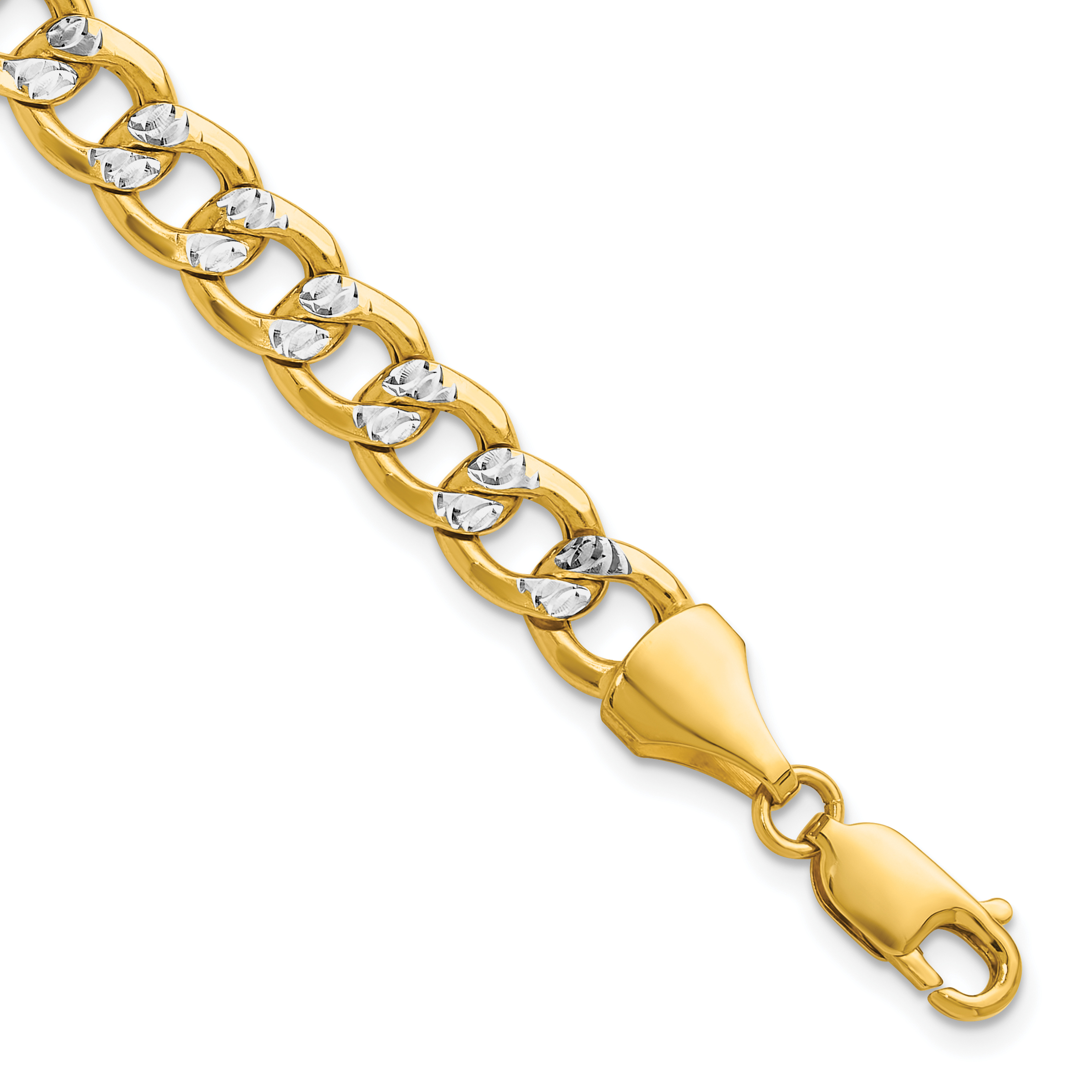 14k 7.75mm Semi-solid with Rhodium PavÃ© Curb Chain (PWF180-8)