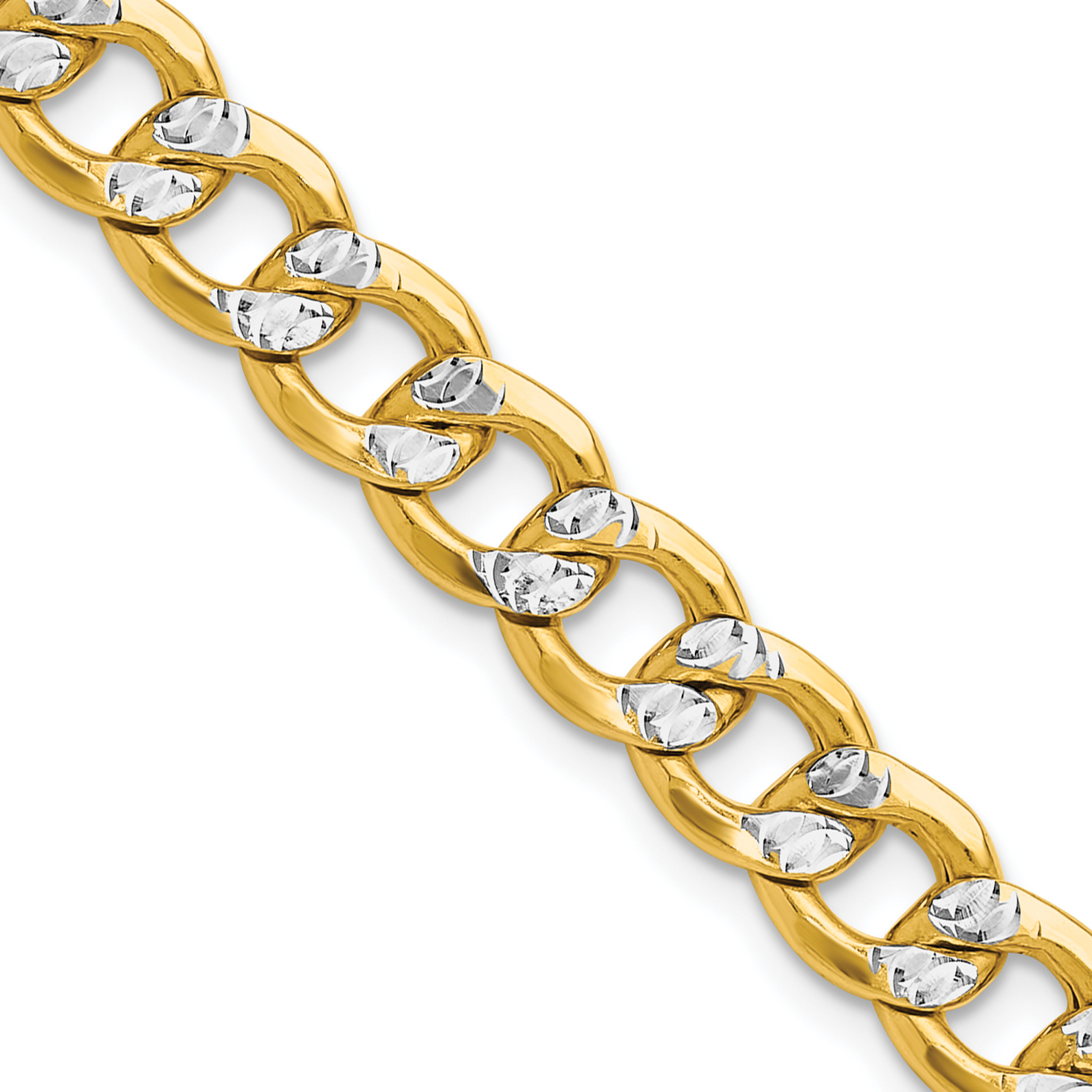 14k 7.75mm Semi-solid with Rhodium PavÃ© Curb Chain (PWF180-20)