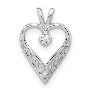 10k White Gold Polished Diamond Heart Pendant