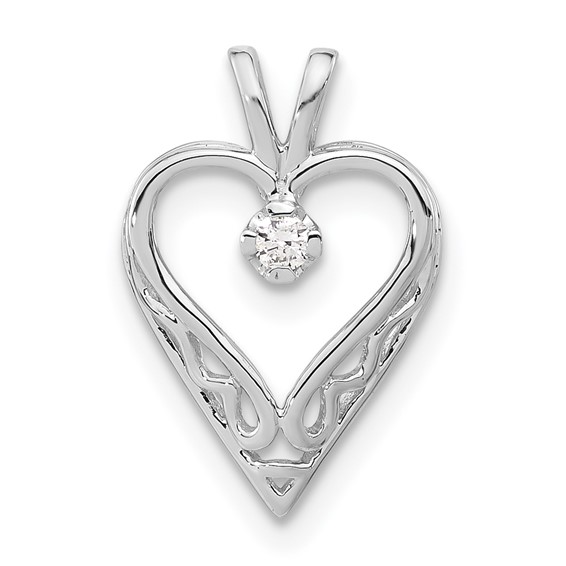 10k White Gold Polished Diamond Heart Pendant