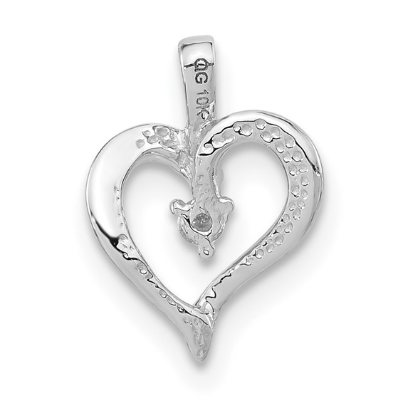 10k White Gold Polished Diamond Heart Pendant, No chain