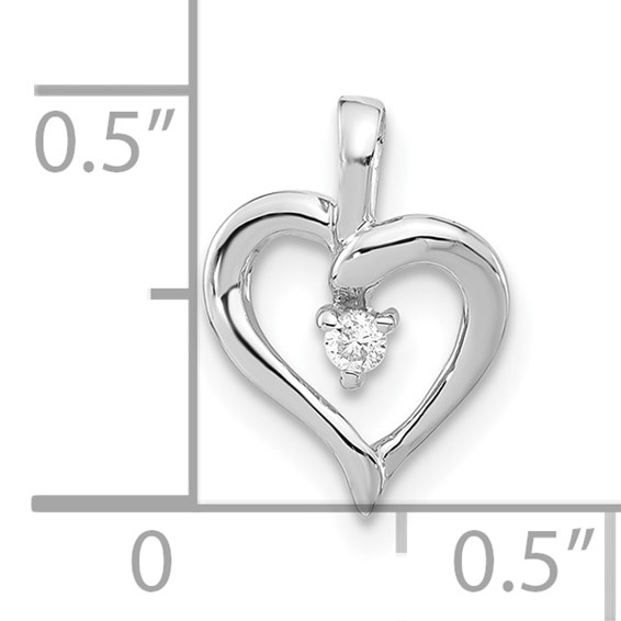 10k White Gold Polished Diamond Heart Pendant, No chain