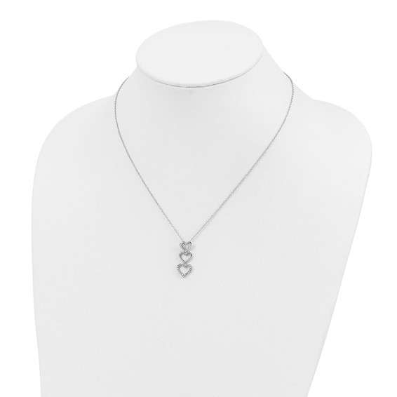 10K White Gold Polished Diamond Hearts Necklace