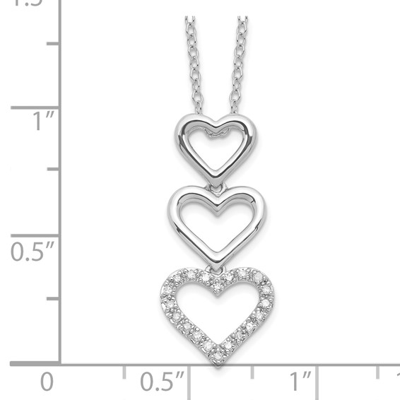 10K White Gold Polished Diamond Hearts Necklace