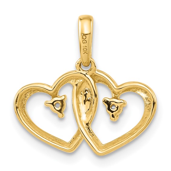 10ky Polished Diamond Double Hearts Pendant