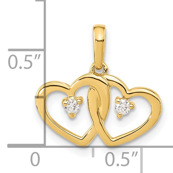10ky Polished Diamond Double Hearts Pendant