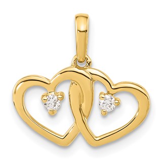 10ky Polished Diamond Double Hearts Pendant