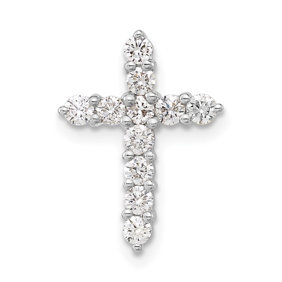 10k White Gold Polished Diamond Cross Chain Slide Pendant