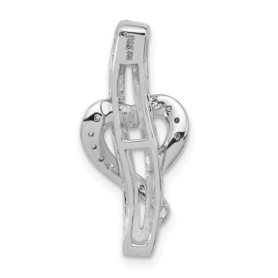 Sterling Silver Polished Fancy CZ Heart Chain Slide Pendant