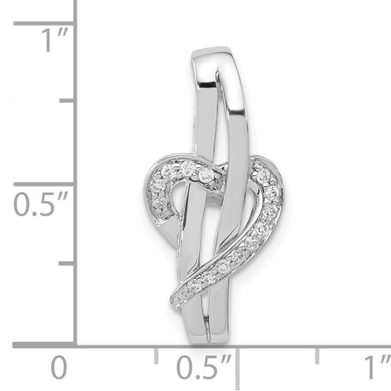 Sterling Silver Polished Fancy CZ Heart Chain Slide Pendant