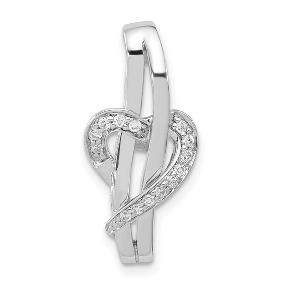Sterling Silver Polished Fancy CZ Heart Chain Slide Pendant