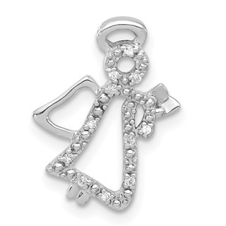 Sterling Silver Polished CZ Angel Chain Slide Pendant