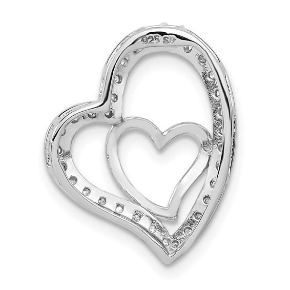 Sterling Silver Polished Diamond Double Heart Pendant