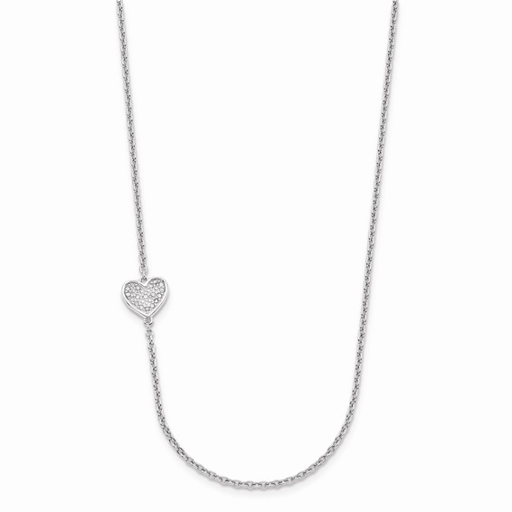 Sterling Silver Polished Diamond Heart Necklace