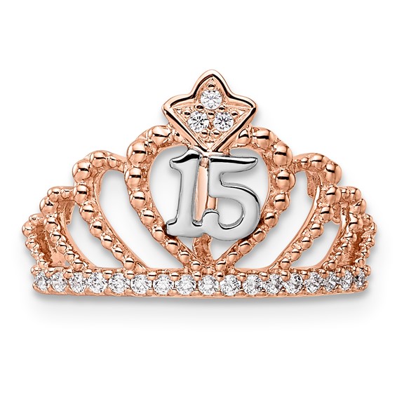 10K Tri-Color "15" Pendant w/Chain