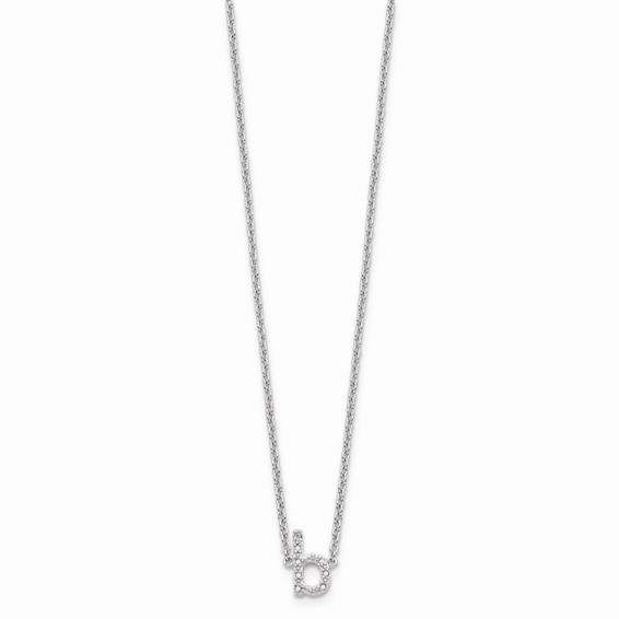 Sterling Silver Polished Diamond Initial 'b' 16" + 2" in ext Necklace