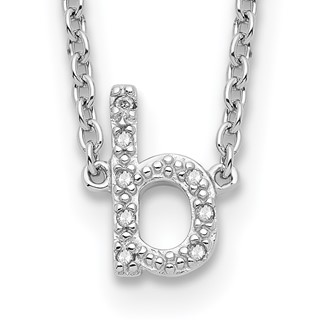 Sterling Silver Polished Diamond Initial 'b' 16" + 2" in ext Necklace