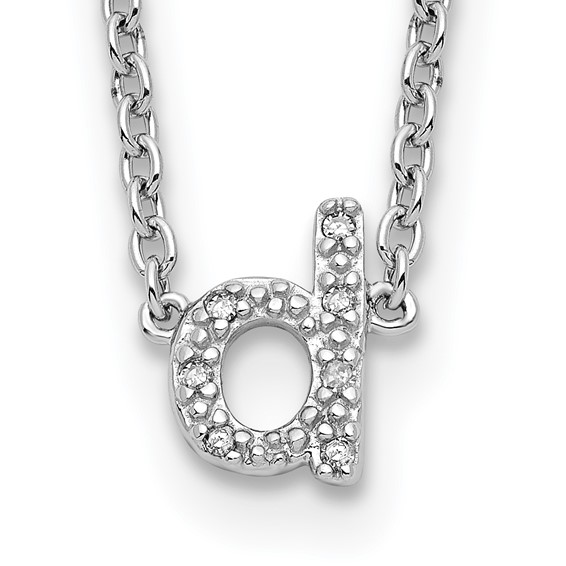 Sterling Silver Polished Diamond Initial d 16" with 2 in ext Necklace