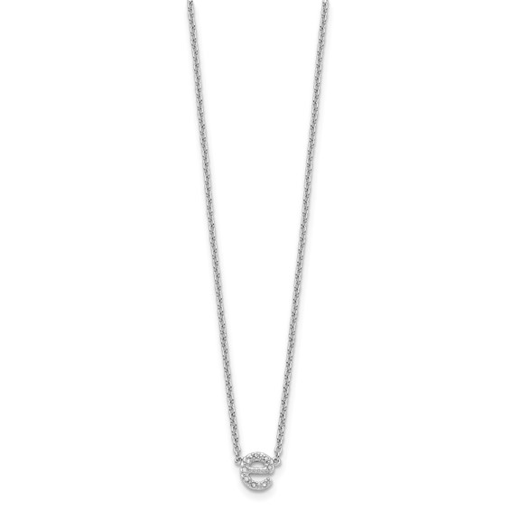 Sterling Silver Polished Diamond Initial e with 16" + 2 in ext Necklace
