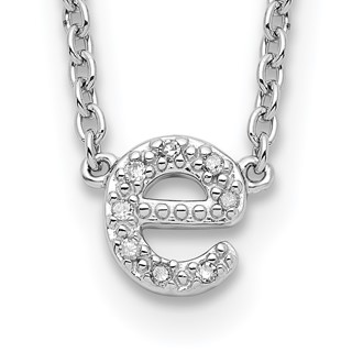 Sterling Silver Polished Diamond Initial e with 16" + 2 in ext Necklace