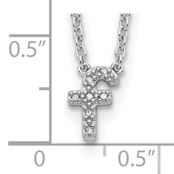 Sterling Silver Polished Diamond Initial f with 16" + 2 in ext Necklace