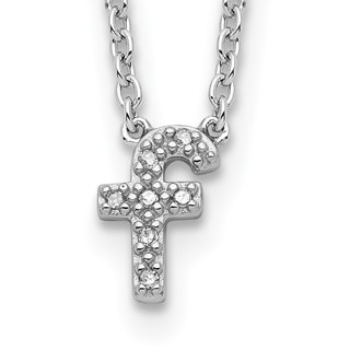 Sterling Silver Polished Diamond Initial f with 16" + 2 in ext Necklace