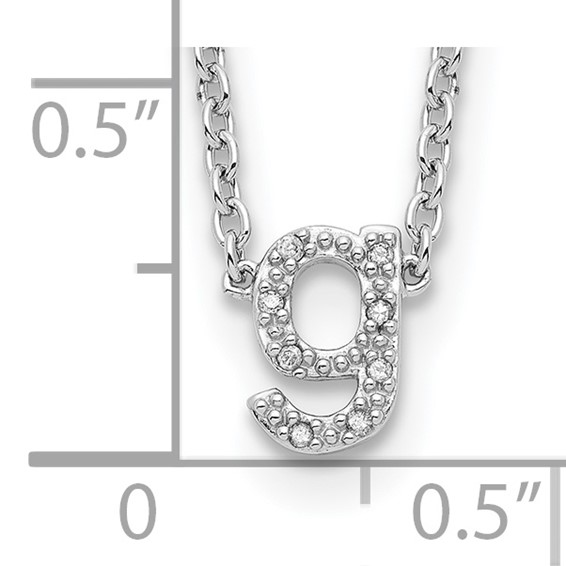 Sterling Silver Polished Diamond Initial g with 16" + 2 in ext Necklace