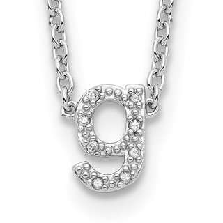 Sterling Silver Polished Diamond Initial g with 16" + 2 in ext Necklace
