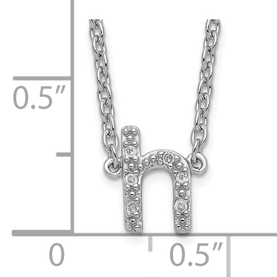 Sterling Silver Polished Diamond Initial h with 16" + 2 in ext Necklace