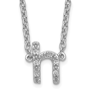 Sterling Silver Polished Diamond Initial h with 16" + 2 in ext Necklace