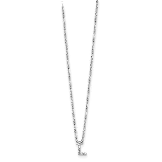 Sterling Silver Polished Diamond Initial L with 16" + 2 in ext Necklace