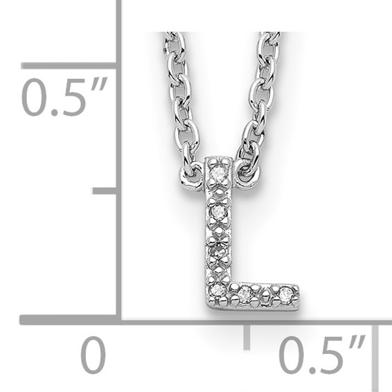 Sterling Silver Polished Diamond Initial L with 16" + 2 in ext Necklace