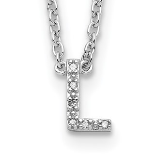 Sterling Silver Polished Diamond Initial L with 16" + 2 in ext Necklace