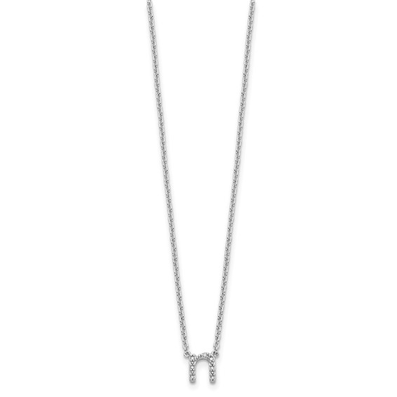 Sterling Silver Polished Diamond Initial n with 16" + 2 in ext Necklace