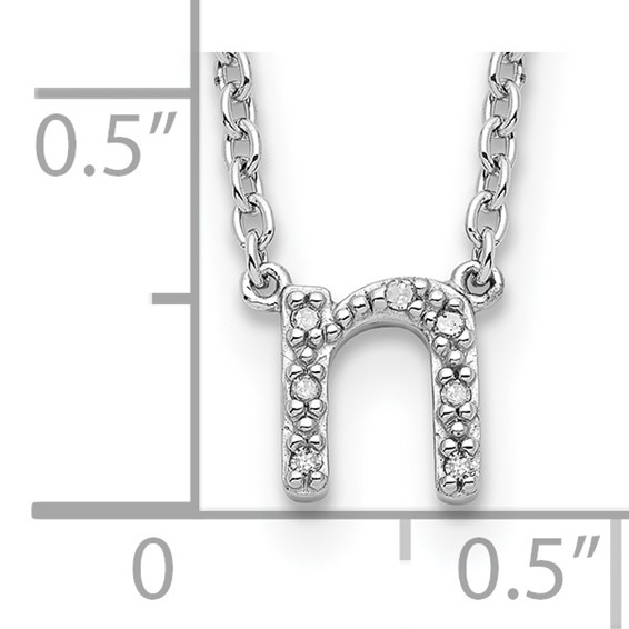 Sterling Silver Polished Diamond Initial n with 16" + 2 in ext Necklace